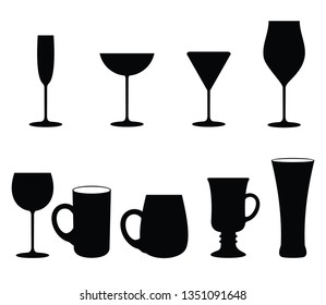 Set of vector glasses. Set of vector glasses for wine, martini, champagne and other