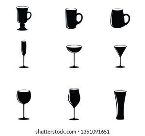 Set of vector glasses. Set of vector glasses for wine, martini, champagne and other