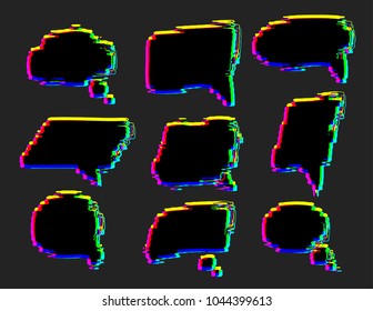 Set of vector glitch speech bubbles. 