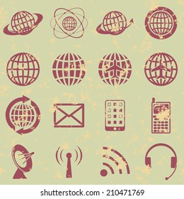 Set of the vector globe and communication icons