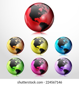 Set of vector globe glass icons.