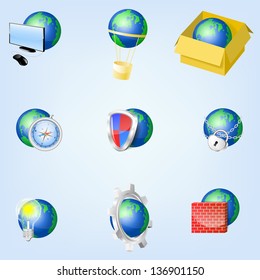 Set of vector globe icons showing earth , EPS10