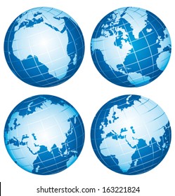 Set of vector globe icons showing Earth continents .