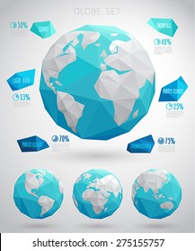 Set of vector globes - geometric modern style