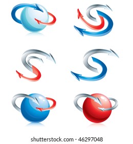 Set of vector glossy, 3d icons - arrow