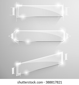 Set of vector glossy beveled rectangular banner with white design lines drawing services on the background.
