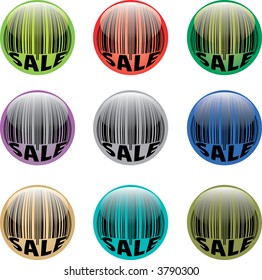 A set of vector glossy buttons with barcode