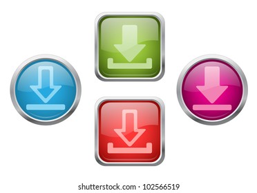 Set of vector glossy buttons with download sign icons