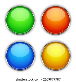 Set of vector glossy buttons. Glass buttons isolated. Colored bright buttons