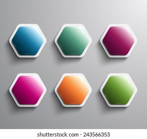 Set of vector glossy hexagonal banners with plastic style for business. Clean and modern design