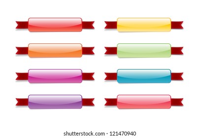 A set of vector glossy horizontal banners with red satin ribbons