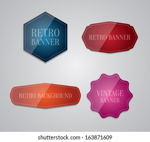 Set of vector glossy labels with retro / vintage style design for websites or banners for business. Clean style