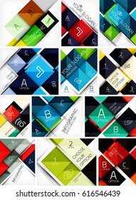 Set of vector glossy square backgrounds with places for text, icon or photo. Wallpaper for bright unusual business or technology futuristic presentation