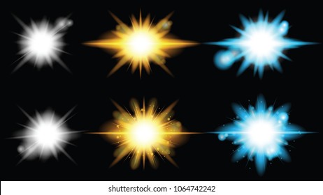 Set of Vector glowing light effect stars bursts with sparkles on black background.summer sun burst with lens flare.