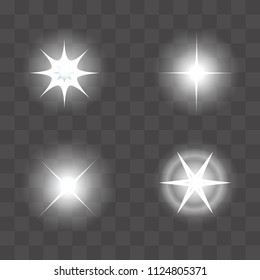 Set of Vector glowing light effect starbursts with sparkles. Shine star glitters. vector illustration