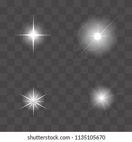 Set of Vector glowing light effect starbursts with sparkles. Shine star glitters. vector illustration