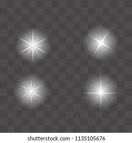 Set of Vector glowing light effect starbursts with sparkles. Shine star glitters. vector illustration