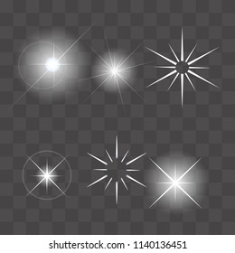 Set of Vector glowing light effect starbursts with sparkles. Shine star glitters. vector illustration
