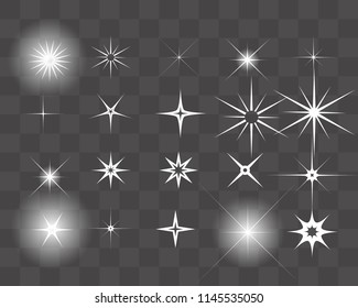 Set of Vector glowing light effect starbursts with sparkles. Shine star glitters. vector illustration