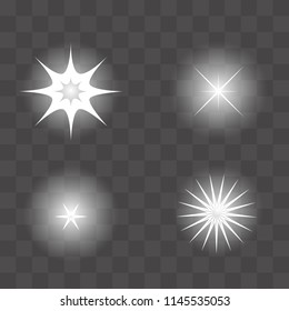 Set of Vector glowing light effect starbursts with sparkles. Shine star glitters. vector illustration