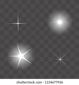 Set of Vector glowing light effect starbursts with sparkles. Shine star glitters. vector illustration