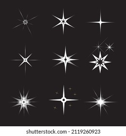 Set of Vector glowing light effect starbursts with sparkles. Shine star glitters. vector illustration