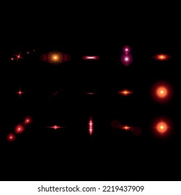 Set of Vector glowing light effect red stars bursts with sparkles on black background.