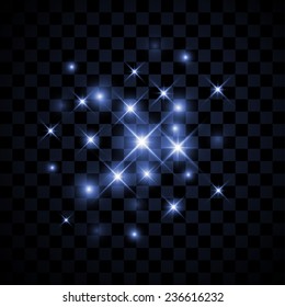 Set of Vector glowing light effect stars bursts with sparkles on transparent background. Transparent stars.