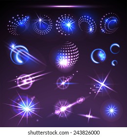 Set of vector glowing light effect stars bursts with sparkles.