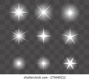 Set of Vector glowing light effect stars bursts with sparkles. Shine star glitters. vector illustration