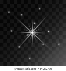 Set of Vector glowing light effect stars bursts with sparkles on transparent background. Transparent stars.