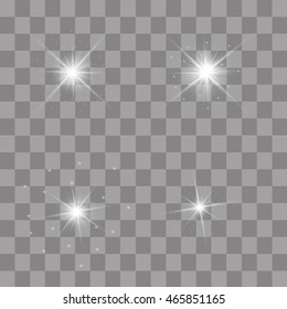 Set of Vector glowing light effect stars bursts with sparkles on transparent background. Transparent stars.