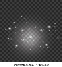 Set of Vector glowing light effect stars bursts with sparkles on transparent background. 