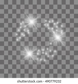 Set of Vector glowing light effect stars bursts with sparkles on transparent background. Transparent stars.