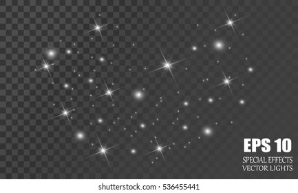 Set of Vector glowing light effect stars bursts with sparkles on transparent background. Transparent stars.