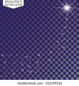 Set of Vector glowing light effect stars bursts with sparkles on transparent background. Transparent stars.