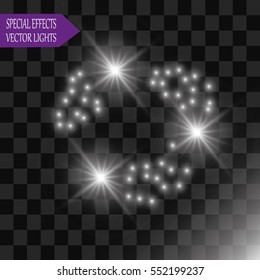 Set of Vector glowing light effect stars bursts with sparkles on transparent background. Transparent stars.