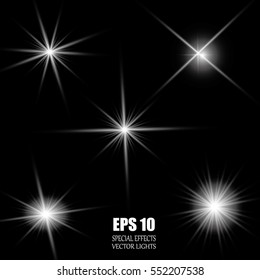 Set of Vector glowing light effect stars bursts with sparkles on transparent background. Transparent stars.