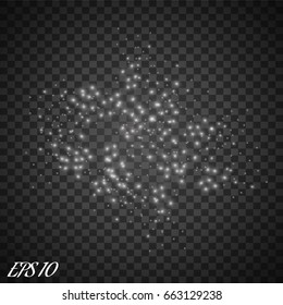 Set of Vector glowing light effect stars bursts with sparkles on transparent background.