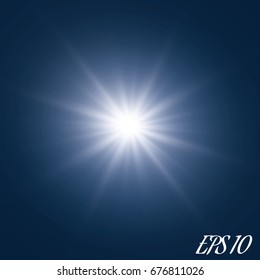 Set of Vector glowing light effect stars bursts with sparkles on transparent background.