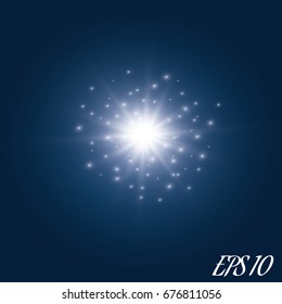 Set of Vector glowing light effect stars bursts with sparkles on transparent background.