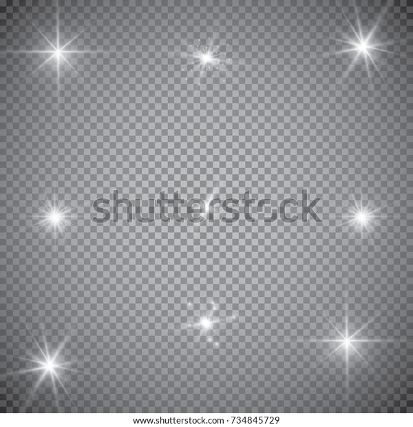 Set of Vector\
glowing light effect stars bursts with sparkles on transparent\
background. Transparent\
stars.