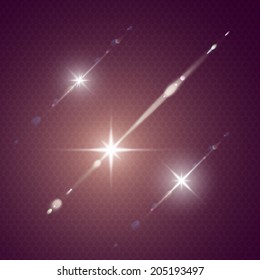 Set of Vector glowing light with lens effect in stars form.