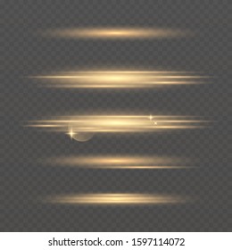 Set of Vector Glowing Neon Light Effects. Abstract Golden Line with Radiance and Bokeh Effect.Flash Light. luminous trail. Bright rays of light. Glowing lines. 