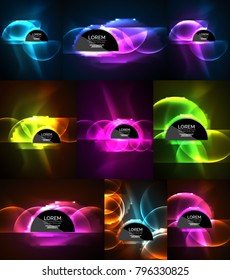 Set of vector glowing neon light effects digital backgrounds