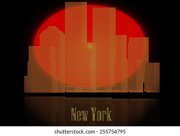Set of vector glowing New york citiesilhouette