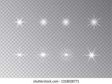 Set of Vector glowing sparkling stars, vector illustration on transparency