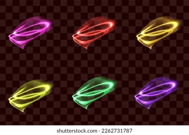 Set of Vector glowing special light effect lines with sparkles