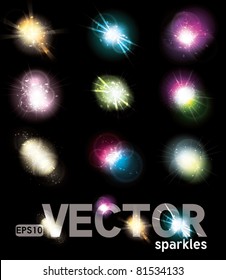 Set of Vector glowing special light effect star bursts with sparkles