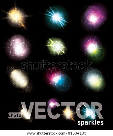 Set of Vector glowing special light effect star bursts with sparkles